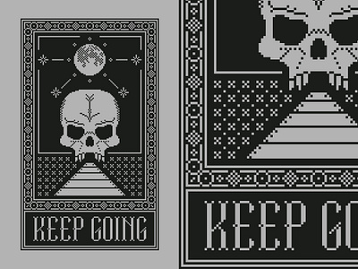 Pixel Art Design - Keep Going affirmation cross stitch inspirational skull tshirt