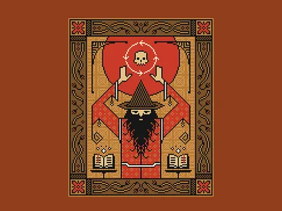 Pixel Art Design - The Healer 8 bit border cross stitch dark fantasy dnd dungeons and dragons haunted magic occult pixel pixel art skull spooky wizard