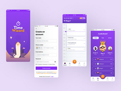 Time Tracker App : Time Wizard android application design gamification mobile app mobileapp mobiledesign time tracker ui uidesign wizard