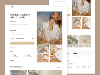 Elegant & Secure: Necklace E-Commerce Product Detail Screen add to cart flow clean and unic design creative design e commerce website elegant secure heander design jewellery e commerce website jewellery website design minimal and clean design minimal design necklace product detail screen related product