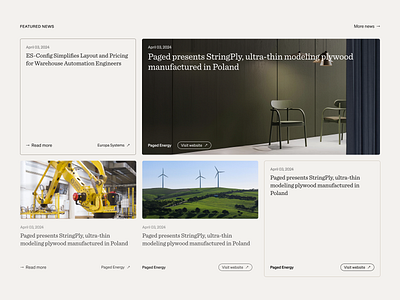 Thumos — Featured News articles blog cards cta design desktop featured grid group industrial investment layout news photos product design tiles ui ux web website