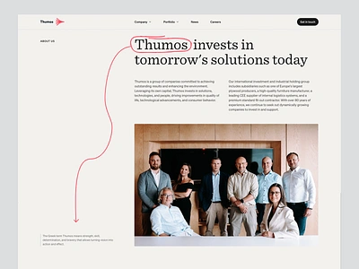 Thumos — About Us about columns company design desktop grid group holding illustration industrial investing investment layout navbar product design solutions ui ux web website