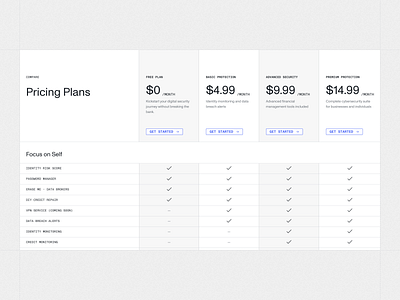 Dteckt — Pricing Plans columns comparison cta cybersecurity design desktop grid layout membership plan pricing product design security solutions table ui ux web website