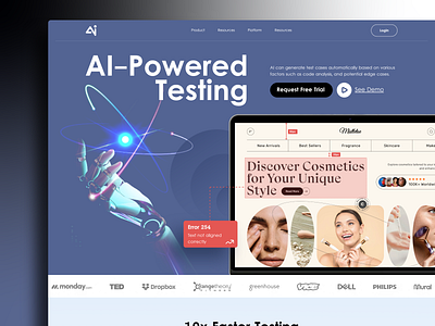 AI-Driven Testing Visualization: Innovative Hero Section Design adobe ai ai bar ai powered ai search artificial intelligence clean data driven hero section illustration minimal ui design ux ux design visualization web design web development website website design