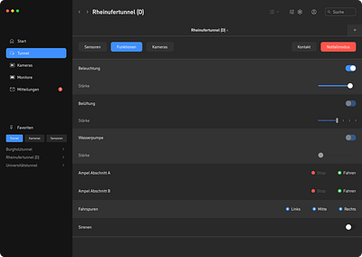 Tunnel Monitoring System design system desktop list settings ui ux