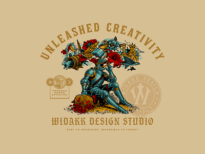 Unleashed Creativity - Widakk Design Studio book branding colorful creative creativity design drawing engraving fairy tale fantasy graphic design illustration knight logo story vintage wierd woodcut