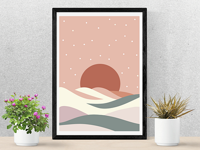 Soft Kiss on the Dunes boho dunes illustration kiss pastel peaceful print soothing sun sunrise sunset wall art