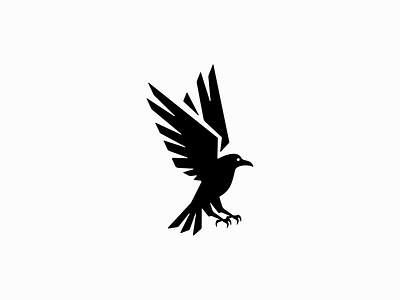 Dynamic Raven In Flight Logo animal bird branding crow design dynamic emblem flight geometric icon identity illustration logo mark nature raven sports symbol vector wings