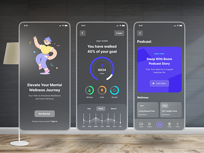 Modern Walking & Wellness App app design app ui design modern app ui ui designer uiux ux designer