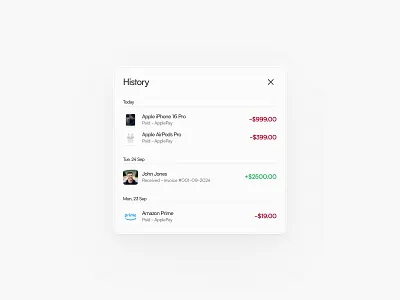 History 🪄 account clean component dailyui design dialog figma green headline history minimal modal price red ui uiux ux