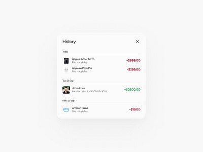 History 🪄 account clean component dailyui design dialog figma green headline history minimal modal price red ui uiux ux