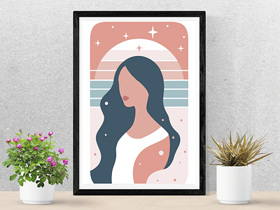 Shifting Horizons art print best designs boho canva girl hair illustration pastel print retro soft colors