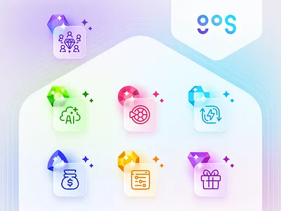 Icon system for iGaming platform GameOs branding casino custom icon design system icon icon set jackpot online casino icons set