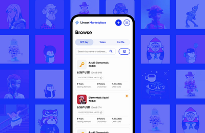 Linear Marketplace blockchain technology branding consulting crypto assets design financial instruments liquidity mobile application ntf prototype trading trading platform ui ui kit ux web3
