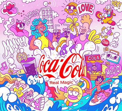 Coca Cola - Real Magic (Fictive project). advertising animate animation branding cartoon cocacola cola drink gif illustration party photoshop summer