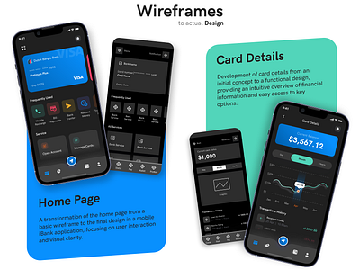 Wireframes to Actual Design application branding brigit.dev mobile product design ui ux