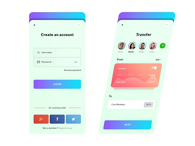 Transfer App app application android ios brand branding card number create an account credtit card friend transfetr graphic design illustrator ai photoshop psd reigister here senior design sign ip social media typo typography ui ux ui ux designer ui ux icons print designer username password