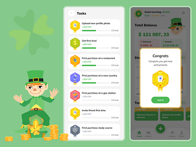 Mobile App UI/UX Design - Gamification Saving Money App | Wallet achievements character figma finance gamification illustration iosapp mobile app mobile app design mobile ui money savings ui ui design uiuxdesign ux