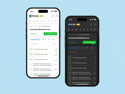 Wall Street Oasis - Forums - Dark & Light Modes articles community dark mode feed finance forum light mode minimal modern product social ui ux
