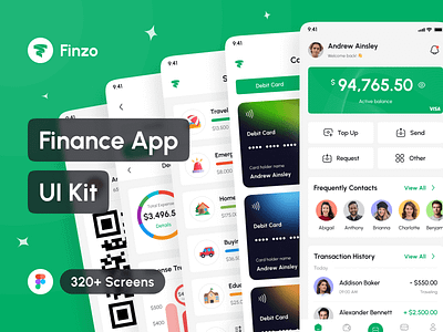 Finzo - Finance App UI Kit app app design application design design system digital wallet finance fintech interface mobile mobile banking money transfer portfolio project savings tracker template ui ui design ui kit uiux