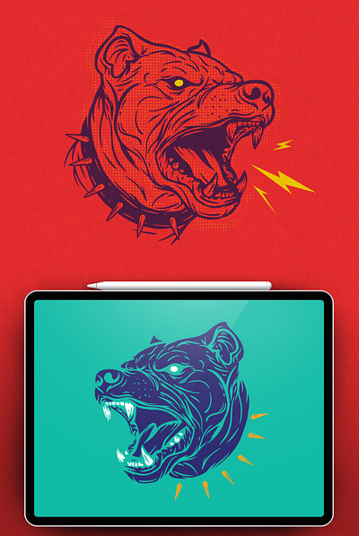 Pitbull aggressive animal art collage design dog draw grunge illustration pitbull print tattoo vector