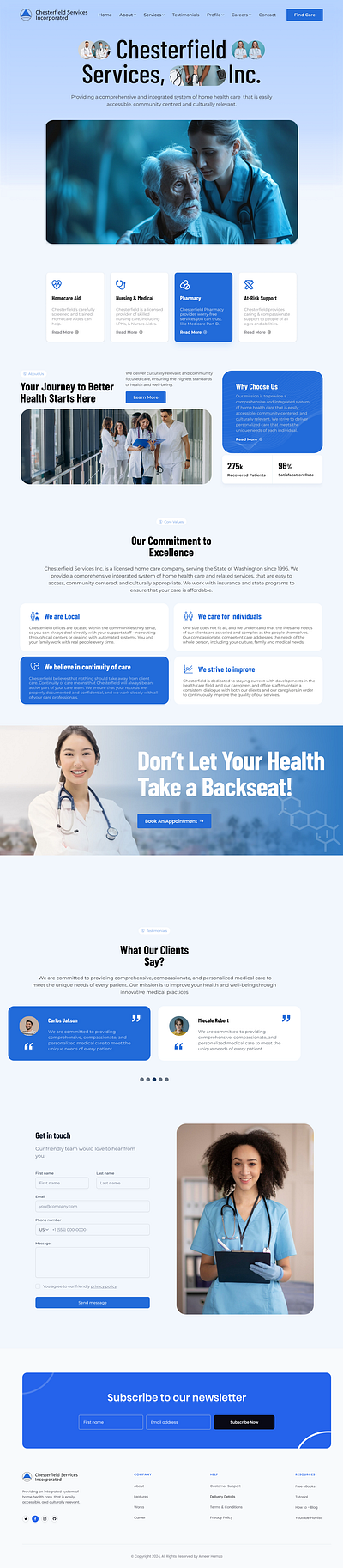 Health Care Landing Page, UI Design, Web Design blue clinic healthcare hospital landing page medical miniml modern redesign royal blue ui ui ux web design