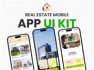 HomeWows - Real Estate Mobile App UI Kit animation app app ui kits branding design graphic design illustration logo mobile app mobile app design mobile app ui real estate real estate app typography ui ui kits user experience user interface ux vector