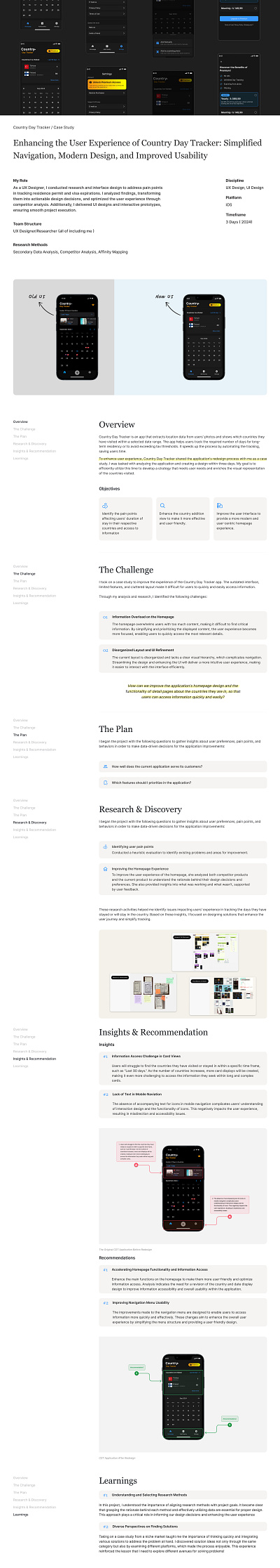 Country Day Tracker - Case Study casestudy countrydaytracker iosdesign mobiledesign userresearch ux uı visualdesign
