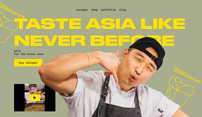 concept for the Сhef Сhris Сho. asia brand branding composition cuisine design illustration typography ui ux wok yellow