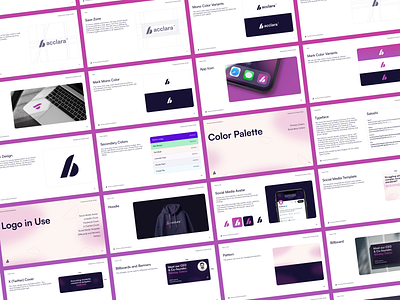 Acclara.ai Brand Guidelines acclara ai brand book brand guidelines brandidentity branding case study colorpalette logo logodesign logomark onlogo purple startup typography visual