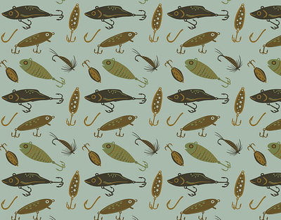 Fishing Lure Pattern fishing fishing lures fly fishing lures masculine outdoors pattern pattern design print repeat repeat pattern seamless pattern sport surface design wallpaper