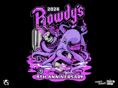 Rowdy's 8th Design beer character design graphics illustration octopus t shirt design tee design vector design