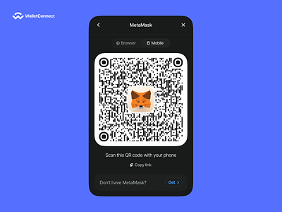 WalletConnect - Connecting a Wallet via QR Code - Widget UI crypto product design qr qrcode scan ui ui design ux ux design wallet walletconnect web3