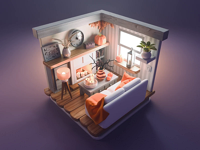 Autumn Room Tutorial 3d autumn blender cozy diorama fall illustration isometric mood render room