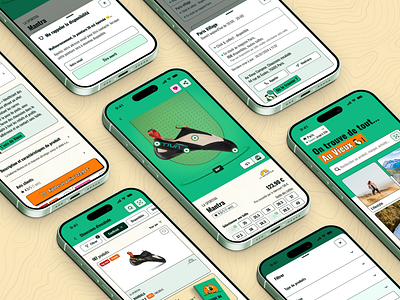 Au vieux Campeur - App Redesign (concept) 360 view app concept au vieux campeur climbing climbing shop design e commerce figma green iphone mountain product product shop ui ux