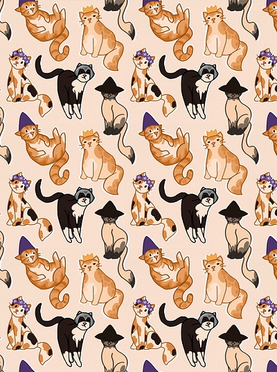 Cats & Their Hats illustration pattern patterndesign