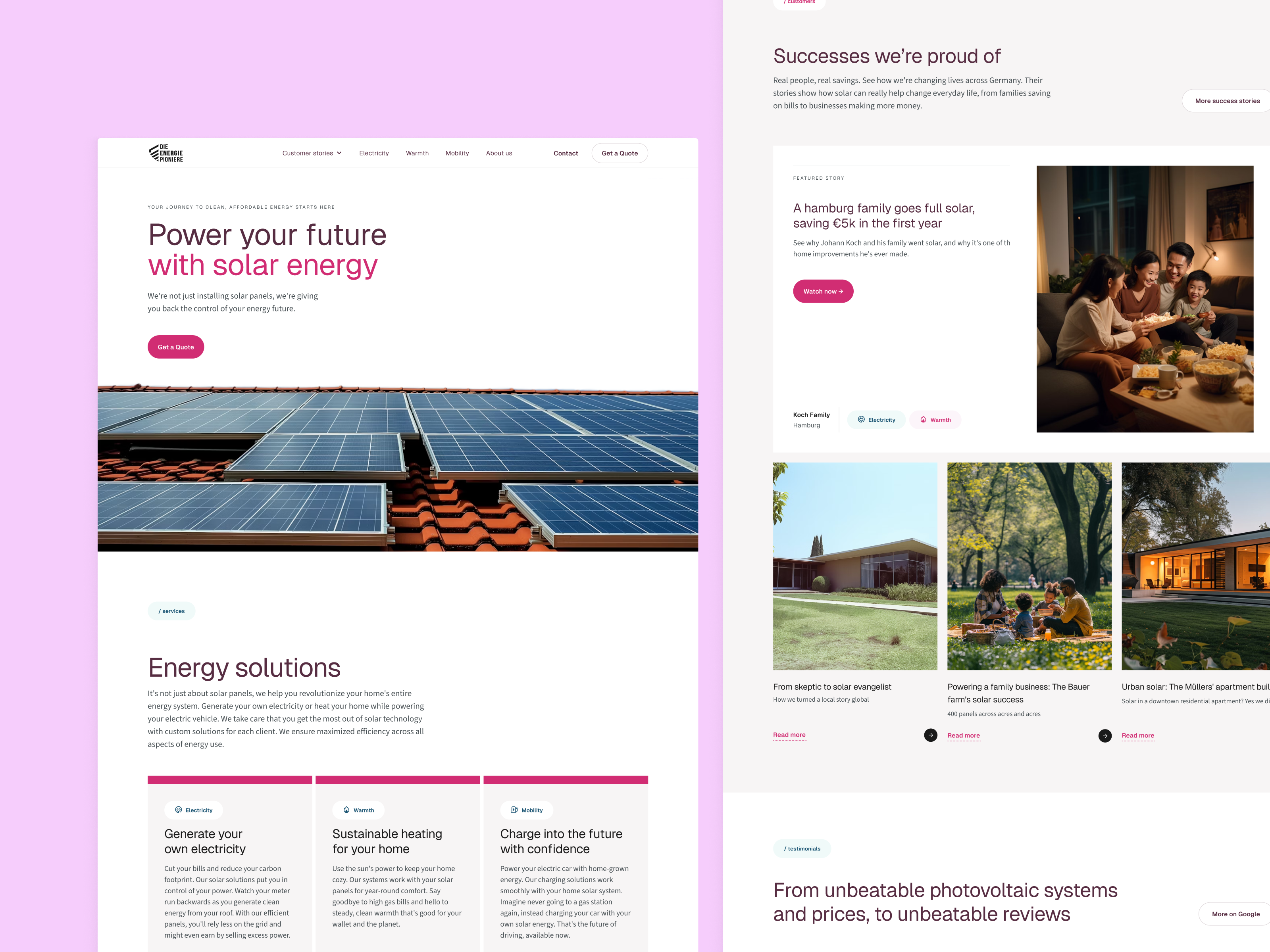 Example of Solar energy marketing homepage