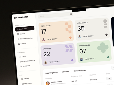 Salon Management Dashboard appoinment barber barber shop beauty booking crm dashboard dashboard design design hairdresser hairstyle management on demand on demand service online online booking saas salon services uiux