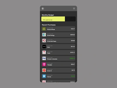 Budget App Concept - Dark Mode brands budget cash concept cost dark dark mode home screen mode money pay payments product product design user