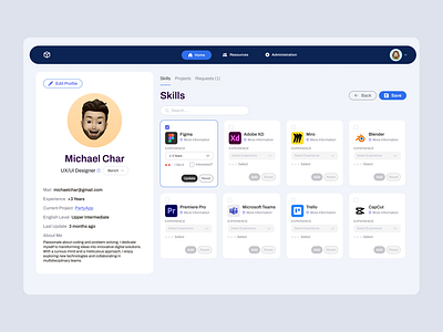 Profile - Skills Platform cards dashboard edit personalize profile skills ui design