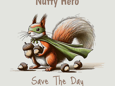 Nutty Hero animal cartoon cute funny kittl kittldesign nutty nutty hero printondemand pun save the day squirrel tshirt tshirtdesign