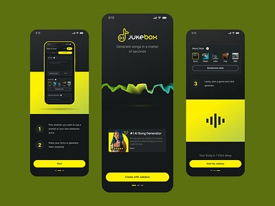 Jukebox App Onboarding app app onboarding app screen dark mode jukebox onboard onboarding splash screen yellow yellow app