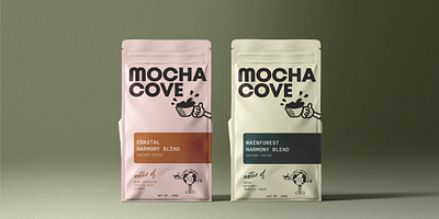 Premium Coffee Brand + Packaging Design | Mocha Cove brand designer branding coffee branding cpg creative branding design ecofriendly graphic design illustration logo logo design logo designer mascot design packaging packaging design packaging designer premium coffee sustainable branding