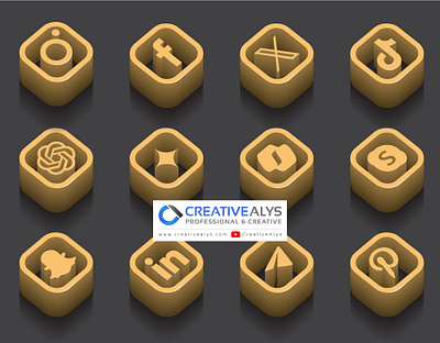 Golden 3D Social Media and AI Logos in Vector 3d 3d golden logos branding design free vector logos golden 3d logos golden logo design graphic design iconic logos logo logo design social media vector vector logos