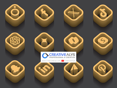 Golden 3D Social Media and AI Logos in Vector 3d 3d golden logos branding design free vector logos golden 3d logos golden logo design graphic design iconic logos logo logo design social media vector vector logos