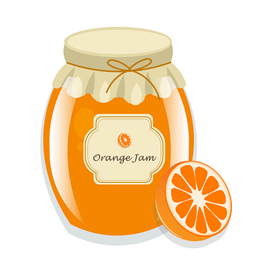 Vector design Jar of orange jam with label and citrus slices