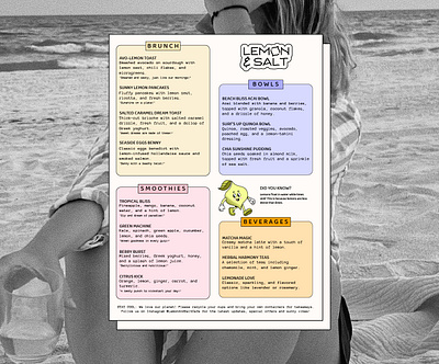 Fun Coastal Cafe Brand & Menu Design | Lemon & Salt bold branding brand design brand designer branding cafe branding creative branding creative design graphic design illustration logo logo design logo designer mascot design menu design organic restaurant branding restaurant logo social media design social media templates sustainable