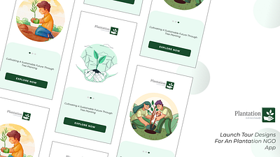 🌿 Plantation NGO App - Launch Tour Designs 🌿 colorpalette designinspiration designprinciples designprocess logo minimaldesign mobileappdesign natureinspired sustainability typography userexperience userinterface uxdesign