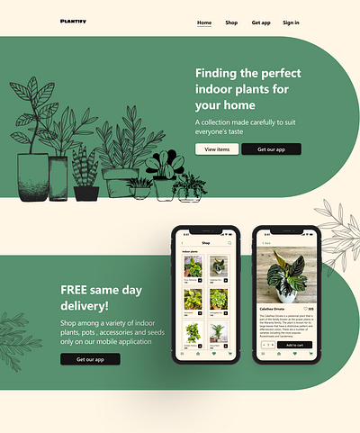 Plantify - website ui design marketing site mobile app plant ui ui design web design website