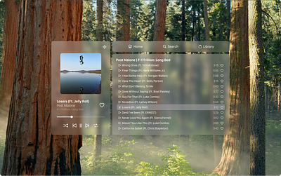 DailyUI #009 apple glass music music player transparent ui vision pro